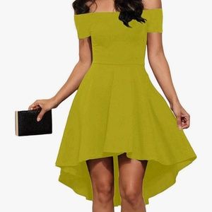 Green Hi/Low Off The Shoulder Dress
